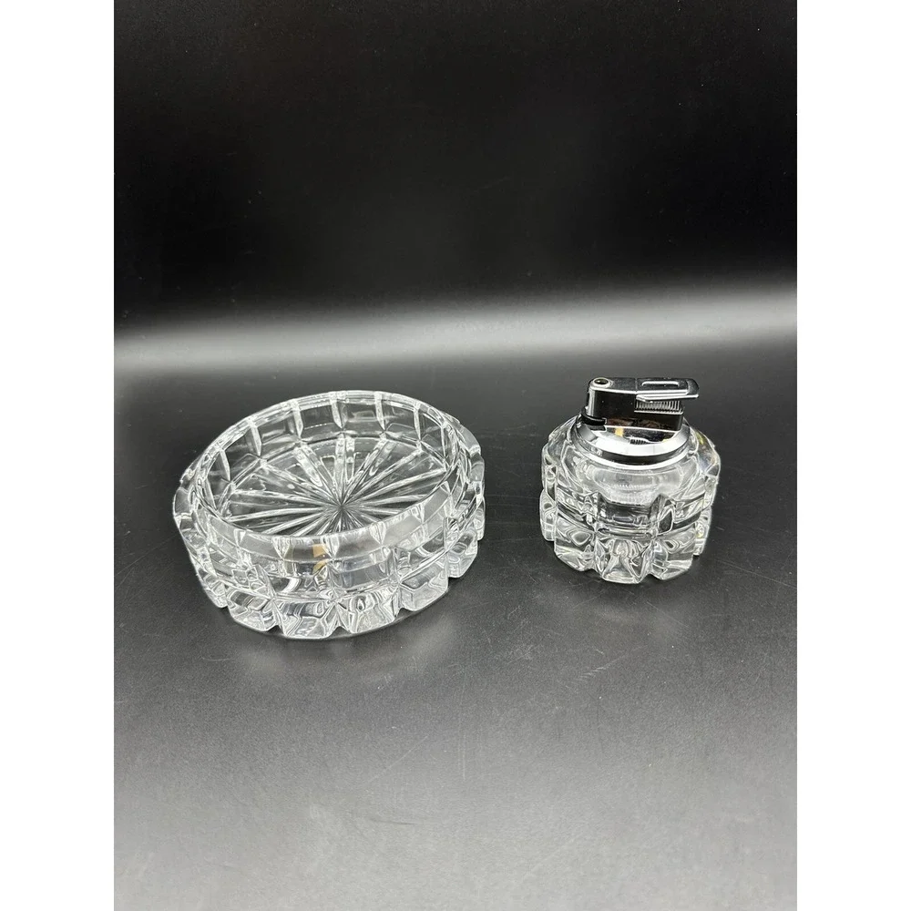 Mikasa Germany 2 PC Crystal Reflections Block Design Lighter and Ashtray Set